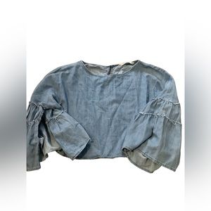 Zara denim crop flutter sleeve top size M
